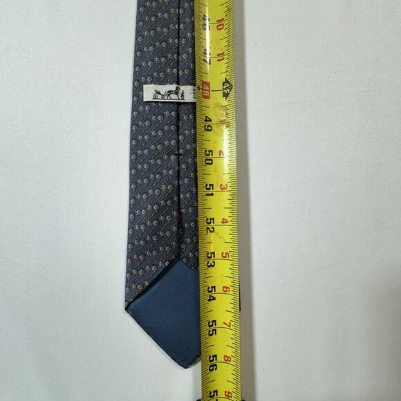 HERMES PARIS BLUE SILK MEN'S Neck Tie W:3 1/2" BY L:56" - Picture 6 of 6